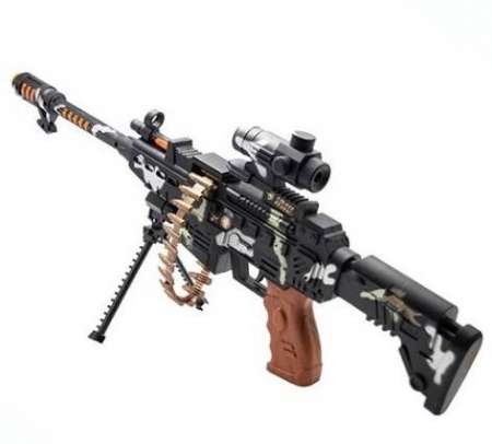 Arme - Mitraliera de jucarie, cu luneta, trepied, sunete si lumini, vibratii, cilindru rotativ cu proiectile, 61 cm