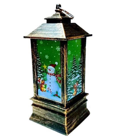 Craciun - Decoratiune luminoasa pentru Craciun, felinar cu lumina intermitenta, pictat manual, 19 cm inaltime