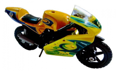 Vehicule - Motocicleta metalica cu cric, galbena/rosie/neagra/mov/portocalie