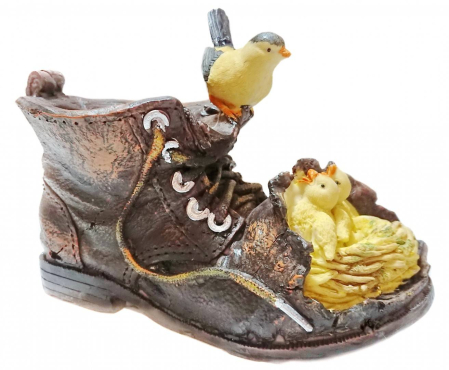 Gradina - ornament din rasina pictat manual , decoratiune cu suport pentru ghiveci, pentru gradina, terasa, ghetuta cu pui