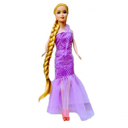 Bebe & Papusi & Accesorii - Papusa cu articulatii, Rapunzel cu par lung strans in coada, 30 cm