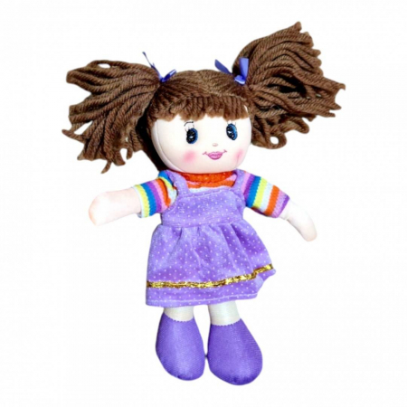 Bebe & Papusi & Accesorii - Papusa textila cu detalii brodate, rochita rosie/mov/roz, 28 cm