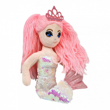 Vara - Papusa textila cu detalii brodate, sirena roz, 40 cm