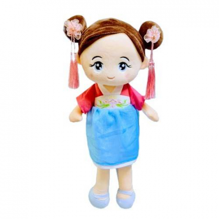 Bebe & Papusi & Accesorii - papusa textila cu doua codite, detalii brodate, 43 cm