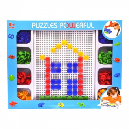 Jucarii Educative - Placa mozaic cu pini colorati, joc creativ pentru copii, 288 piese