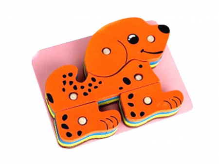 Jucarii Lemn - puzzle 4 in 1 catel