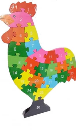 Jucarii Lemn - Puzzle din lemn cu litere si cifre, 26 piese, cocos