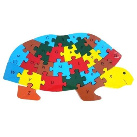 Jucarii Educative - Puzzle din lemn cu litere si cifre, broasca testoasa, 31 cm