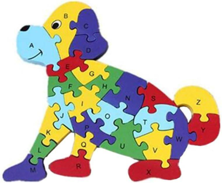 Jucarii Educative - Puzzle din lemn cu litere si cifre, catel, 25 cm