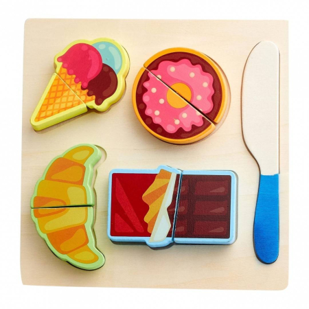 Jucarii Educative - Puzzle educativ din lemn cu dulciuri si prindere cu scai, set 10 piese