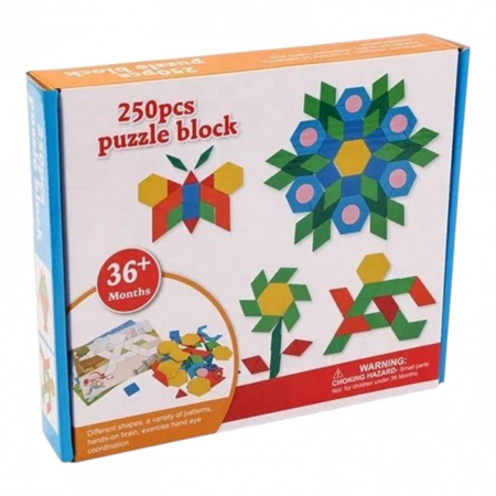 Jucarii Educative - Set educativ mozaic geometric din lemn, tangram multicolor, 250 piese
