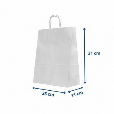 Ambalaje - Sacosa hartie kraft cu maner rasucit, 25x11x31 cm, alb, set 12buc