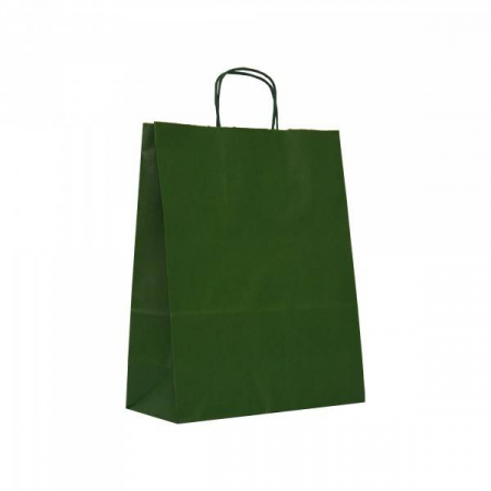 Ambalaje - Sacosa hartie kraft cu maner rasucit, 25x11x31 cm, verde, set 12buc