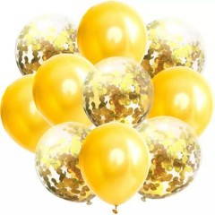 Petrecere - Set 10 baloane cu confetti, 30 cm, culoare galben