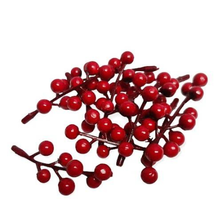 Craciun - Set 10 crengute, bobite rosii ilex, 7 cm