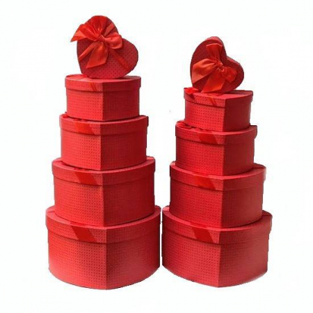 Cutii cadou - set 10 cutii inima, rosu, 14-31 cm