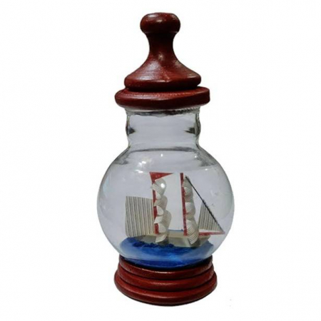 Produse Sezon - Macheta corabie in sticla pe suport de lemn, bec, 10 cm
