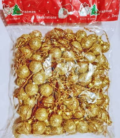 Craciun - set 100 globuri sidefate cu snur, diametrul 1.5 cm, auriu