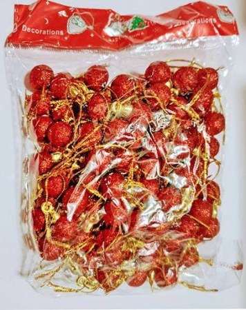 Craciun - set 100 globuri sidefate cu snur, diametrul 1.5 cm, rosu