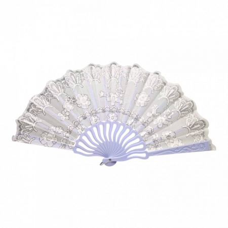 Produse Sezon - Set 12 Evantaie din plastic si material textil, pliabil, alb cu imprimeu argintiu