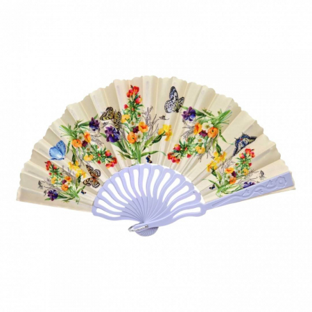 Vara - Set 12 evantaie din plastic si material textil, pliabil, model floral