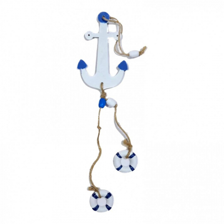 Produse Sezon - Decoratiune din lemn pentru perete, ancora cu sistem de agatare, tema marina, 44 cm