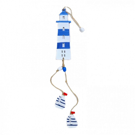 Produse Sezon - Decoratiune din lemn pentru perete, far cu sistem de agatare, tema marina, 53 cm