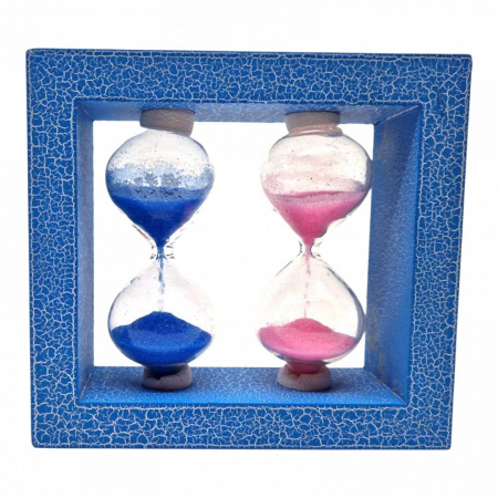 Vara - Clepsidra dubla din sticla cu efect marmorat, albastru