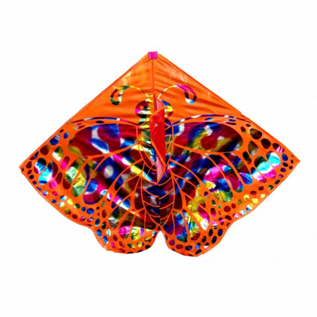 Vara - Zmeu din material textil, fir cu maner, 2 cozi, fluture, 103x75 cm, portocaliu