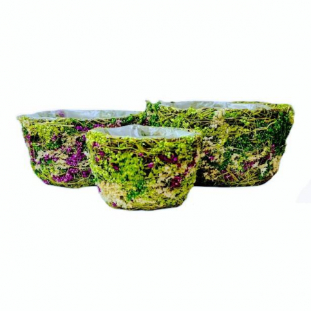 Ambalaje - set 3 cosuri din fire naturale, captusite cu folie impermeabila, multicolore, diametrul 12-20 cm