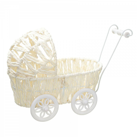 Cosuri - cos ornament din fire naturale, in forma de landou bebe, marturie botez