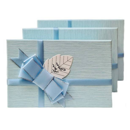 Cutii cadou - set 3 cutii cadou in forma dreptunghiulara, fundita din satin cu margine argintata, albastru 17.5-22.5 cm