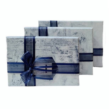 Cutii cadou - set 3 cutii cadou in forma dreptunghiulara, fundita din organza, albastru 17.5-22.5 cm