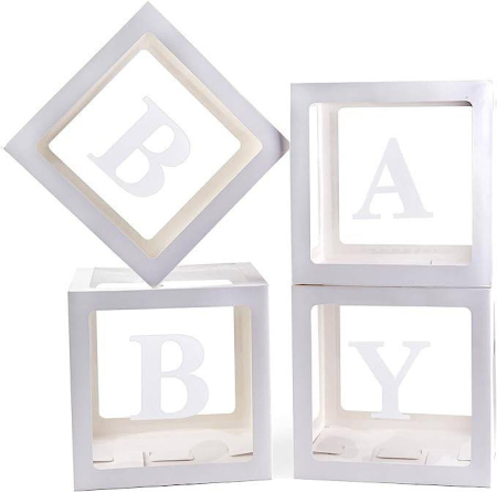 Cutii cadou - set 4 cutii transparente, BABY, 30x30 cm, alb