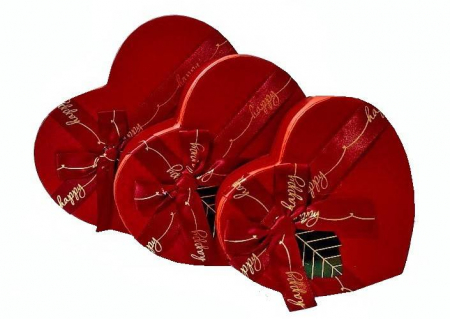 Cutii cadou - set 3 cutii inima, rosu, 16-22 cm