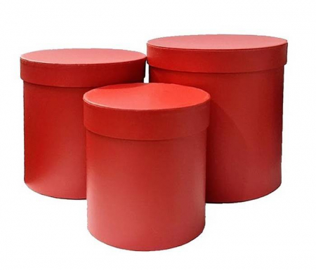 Cutii cadou - set 3 cutii rotunde 14-19 cm, rosu mat