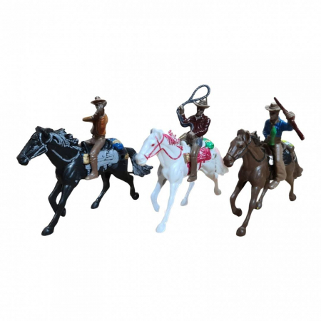 Figurine - set 3 figurine in miniatura, cowboy cu cal, 11x9 cm