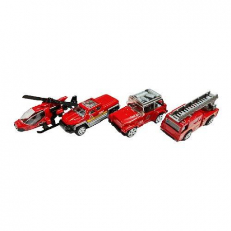 Vehicule - set 3 masini metalice utilitare, elicopter pompieri, 1:50, rosu