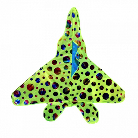 Vara - Zmeu din material textil, fir cu maner, 2 cozi, avion, 92x92 cm, rosu / verde / galben