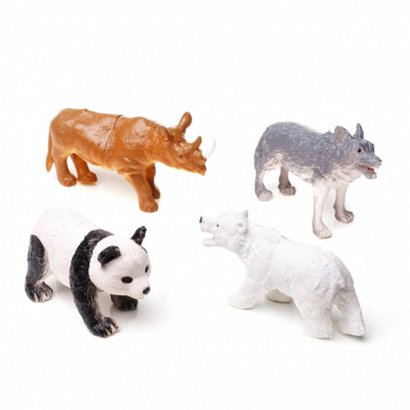 Animale - set 4 animale salbatice, urs polar, lup, panda, rinocer, 11-14 cm