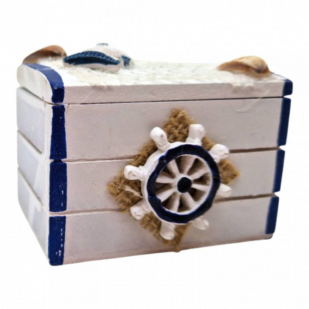 Vara - Cufar din lemn cu accesorii marine, 7.5x5.5x5.5 cm