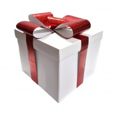 Cutii cadou - Cutie alba cu panglica rosie, 10x10x10 cm