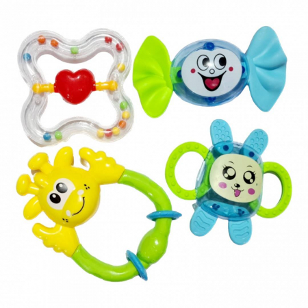 Bebe & Papusi & Accesorii - Set 4 sunatori pentru bebelusi, jucarie dentitie