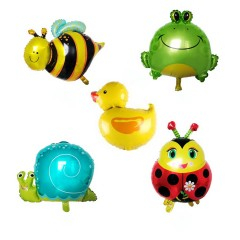 Petrecere - Set 5 baloane din folie cu supapa de autoetansare, 35 cm, gargarita, melc, pui, albina, broasca