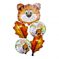 Petrecere - Set 5 baloane folie cu supapa de autoetansare, Happy birthday, Jungle Safari