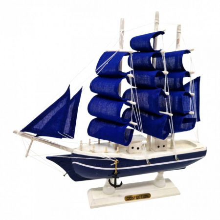 Produse Sezon - Corabie din lemn cu panze albastre, 24x24x6 cm