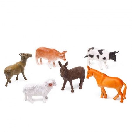 Animale - set 6 figurine animale domestice, vaca, bivol, oaie, cal, magar, tap, 11-14 cm