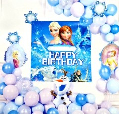 Petrecere - Set 60 baloane si accesorii pentru aranjament tip arcada, balon Olaf gigant, banner Happy birthday