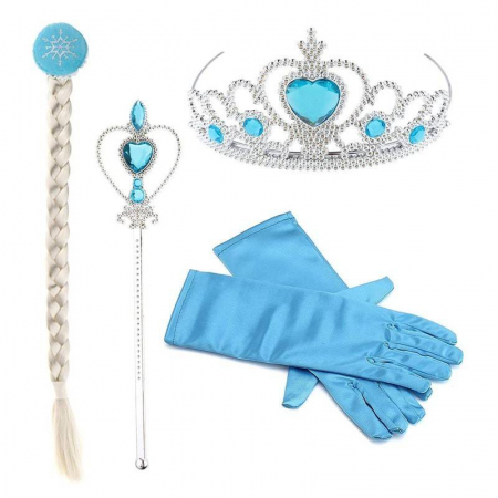 Bebe & Papusi & Accesorii - Set accesorii regina Elsa - codita, diadema, manusi si bagheta magica