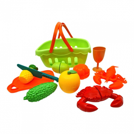 Jucarii Rol - Set de jucarie, fructe si legume de taiat cu cos si accesorii